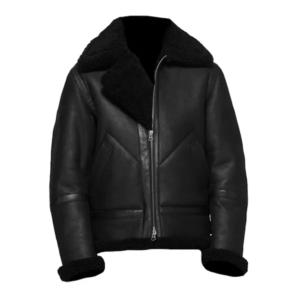 Ash B3 Shearling Black Leather Aviator Jacket Ebon Hide Blackstar