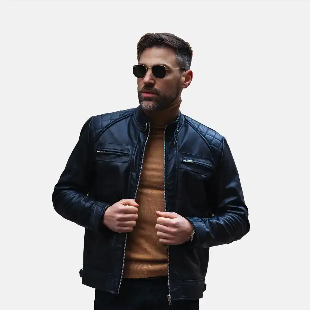 Black leather jacket for men, stylish and durable, perfect for fashion-forward looks.